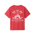 Coral Red back flat lay