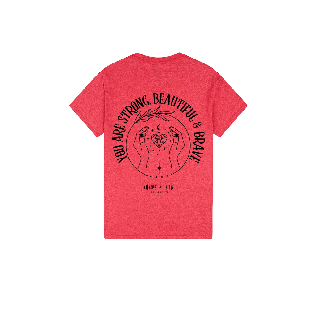 Heather Red back flat lay