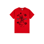 Red front flat lay